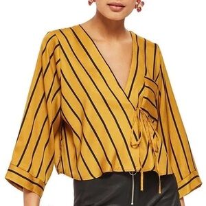 Top Shop kimono stripped Yellow black Blouse Size 6.  Brand New